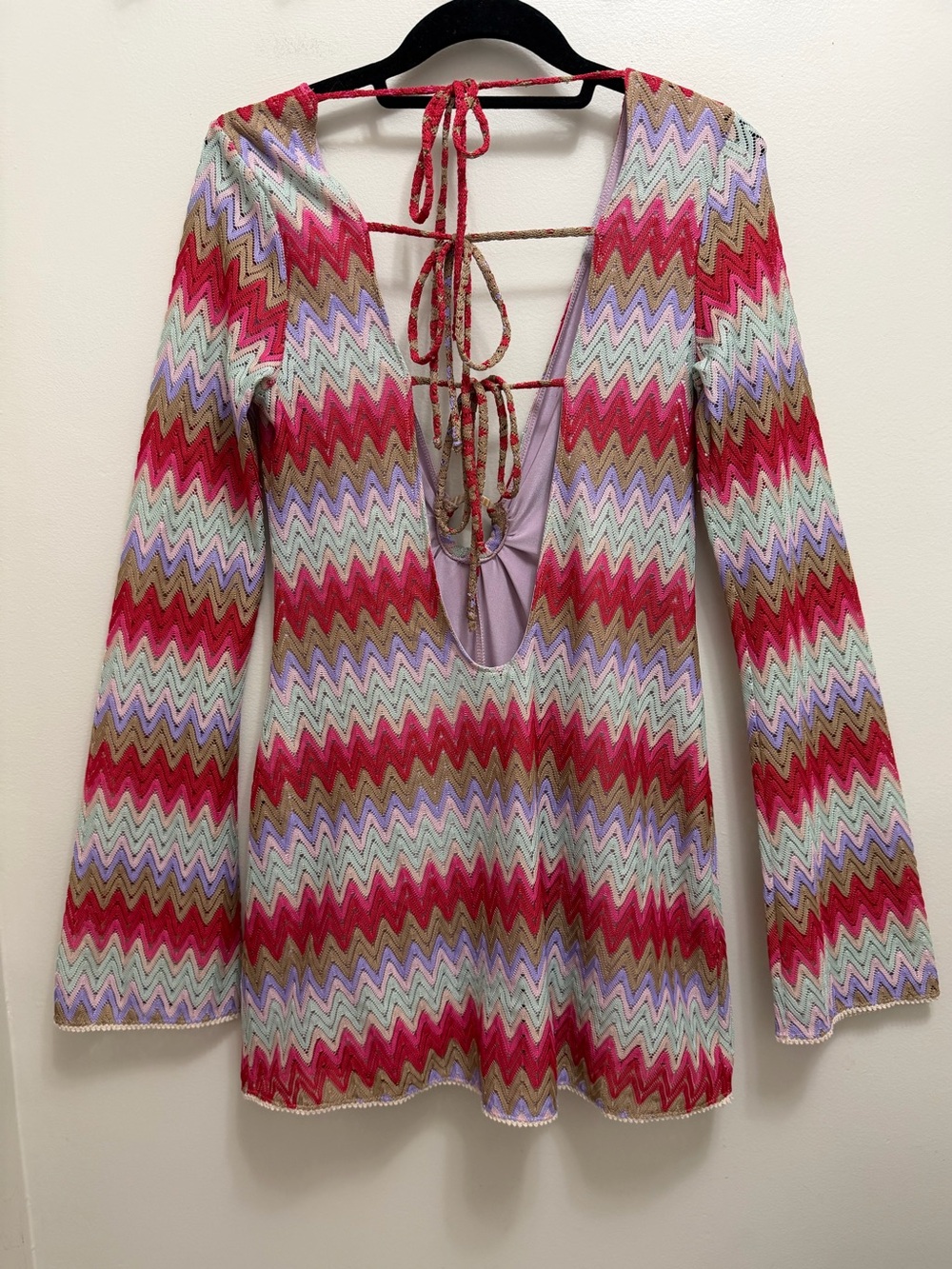 Show Me Your MuMu Monte Carlo Crochet Knit Romper Mini Dress in Riviera Zigzag M - Picture 4 of 10